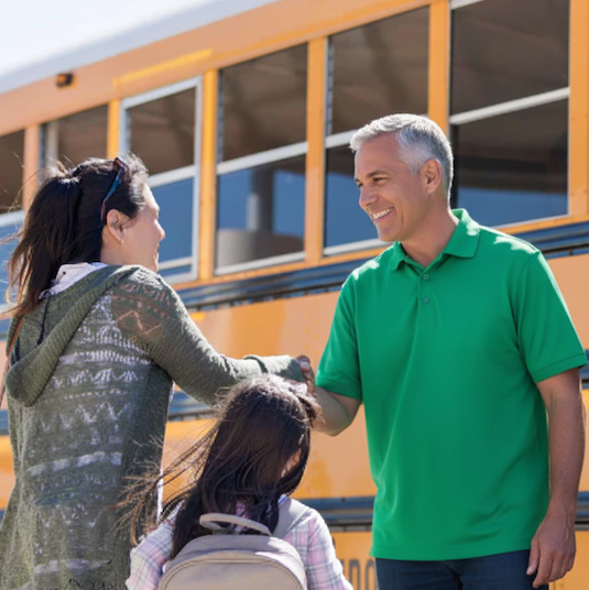 bus driver green shirt square bus driver